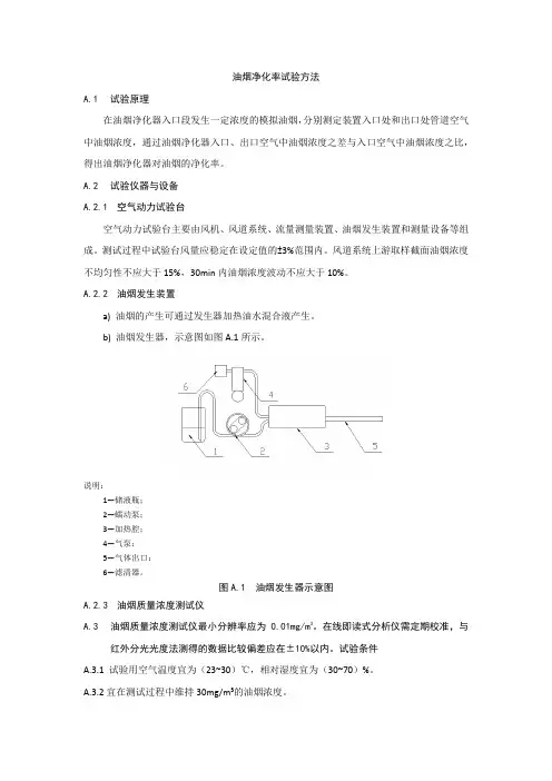 厨房用油烟净化器油烟净化率试验方法