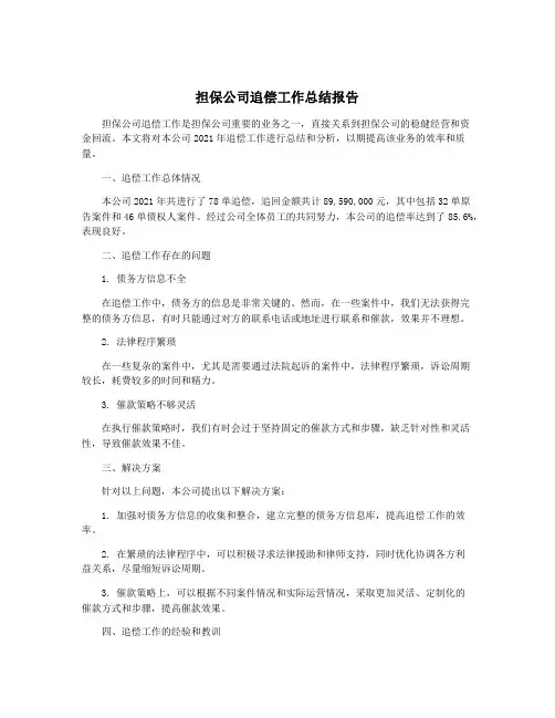 担保公司追偿工作总结报告