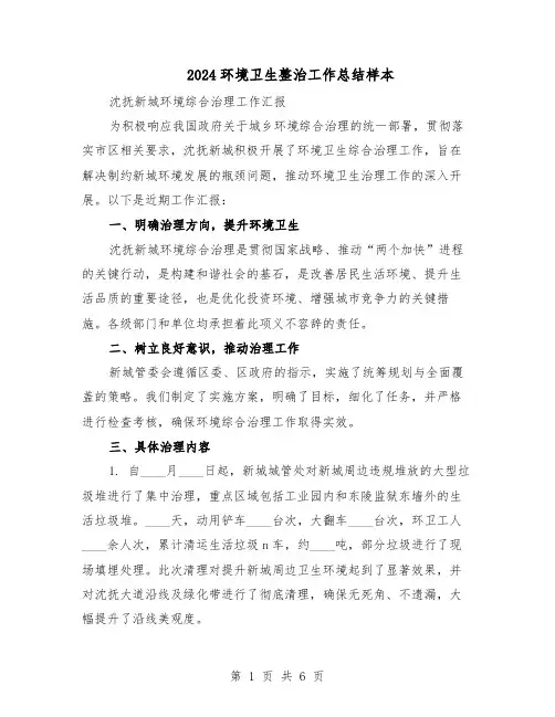 2024环境卫生整治工作总结样本（四篇）