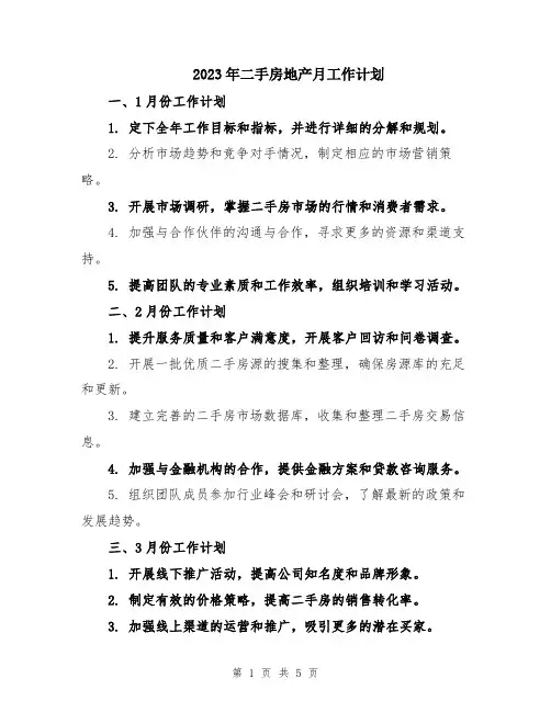 2023年二手房地产月工作计划