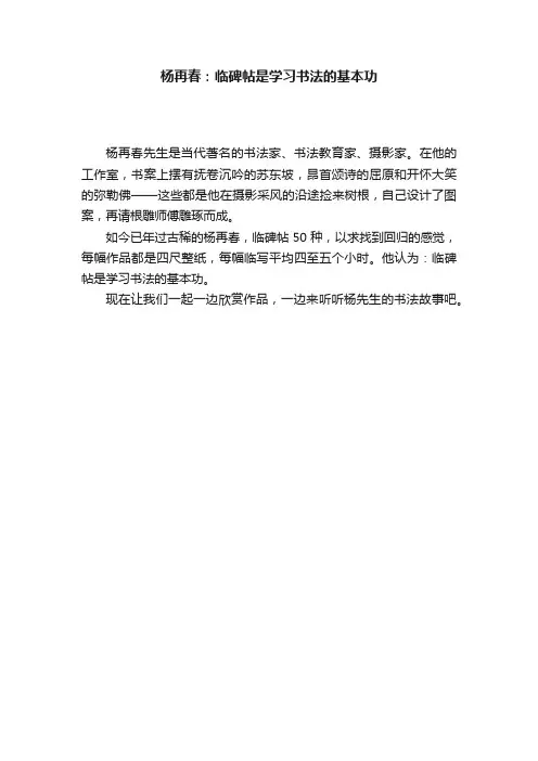 杨再春：临碑帖是学习书法的基本功