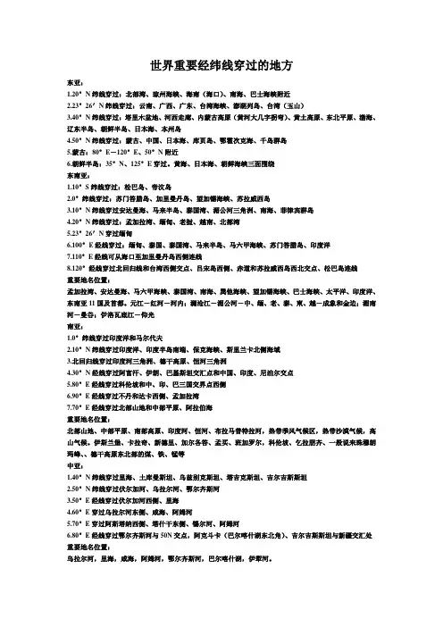 世界重要经纬线穿过的地方