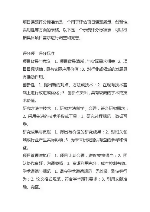 项目课题评分标准表