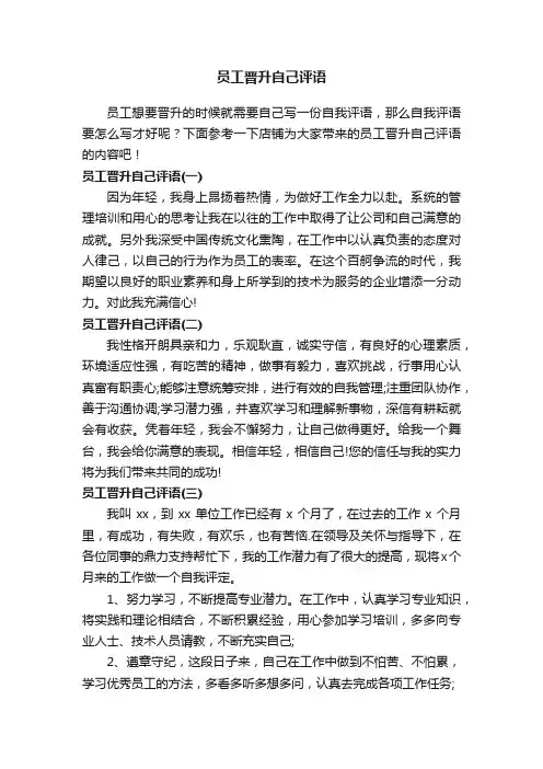 员工晋升自己评语