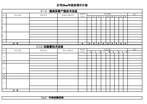 技改、大修分解计划模板范文