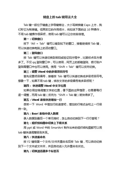 键盘上的tab键用法大全