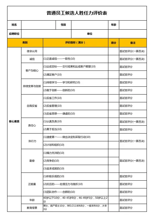 个岗位胜任力评价表 九段+SJTP 