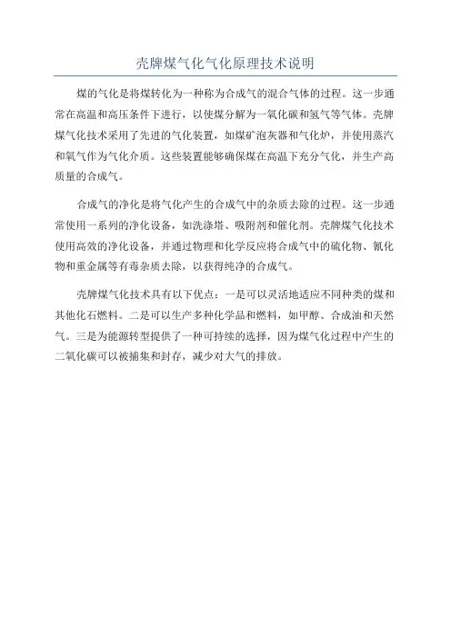 壳牌煤气化气化原理技术说明