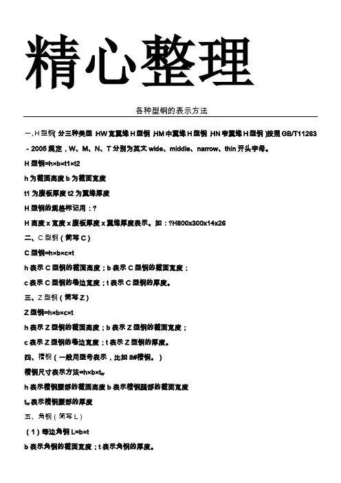 各种型钢的表示方法
