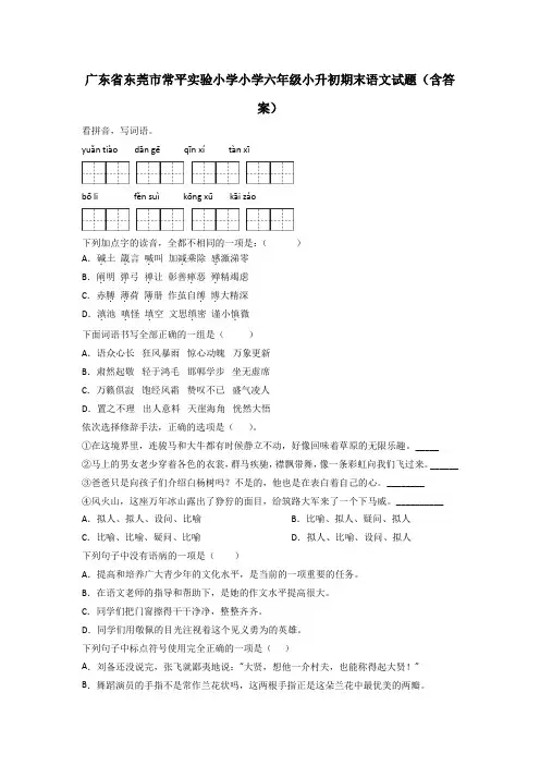 广东省东莞市常平实验小学小学六年级小升初期末语文试题(含答案)