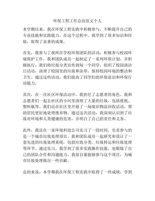 环保工程工作总结范文个人