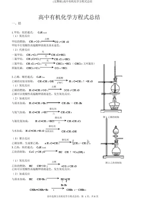 (完整版)高中有机化学方程式总结
