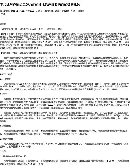 平片式与充填式无张力疝修补术治疗腹股沟疝的效果比较-