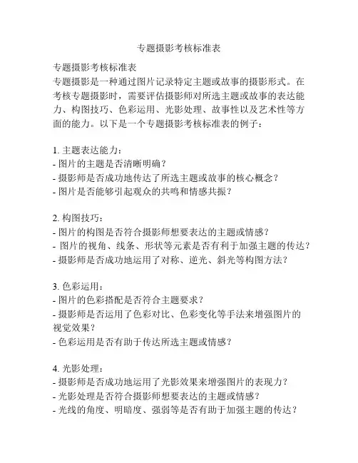 专题摄影考核标准表