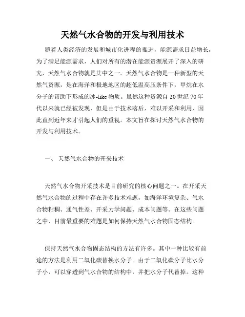 天然气水合物的开发与利用技术