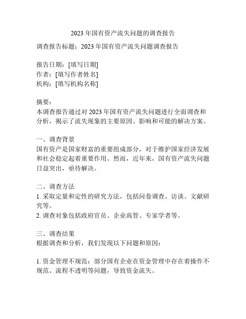 2023年国有资产流失问题的调查报告