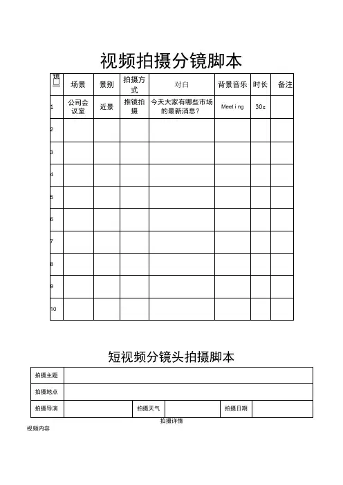 短视频拍摄分镜头脚本5篇