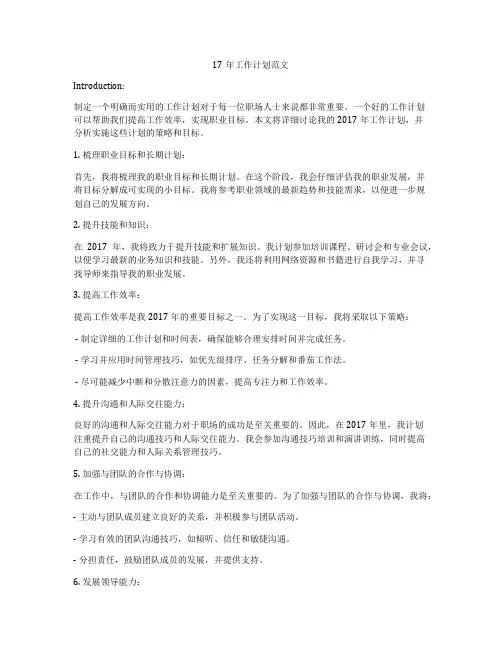 17年工作计划范文
