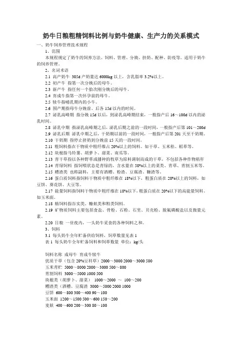 奶牛日粮粗精饲料比例与奶牛健康、生产力的关系模式