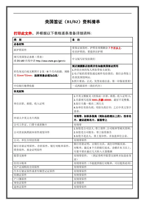 美国签证(B1、B2)资料清单