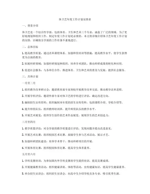 体卫艺年度工作计划安排表