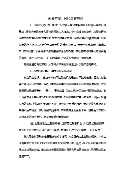 融资方案、风险及其防范