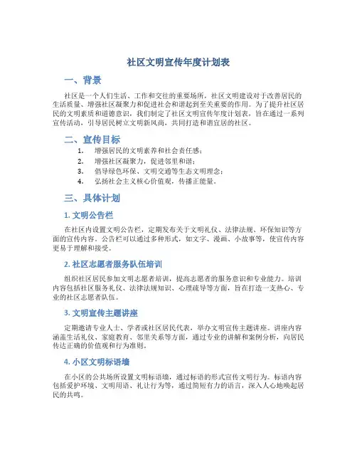 社区文明宣传年度计划表