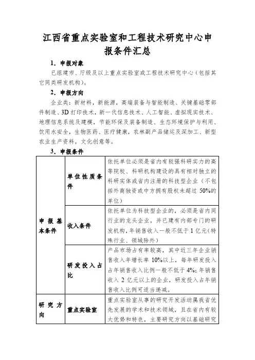 江西省重点实验室和工程技术研究中心申报条件汇总