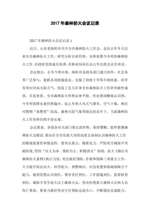 2017年森林防火会议记录
