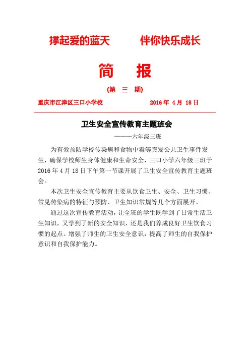卫生安全宣传教育主题班会简报