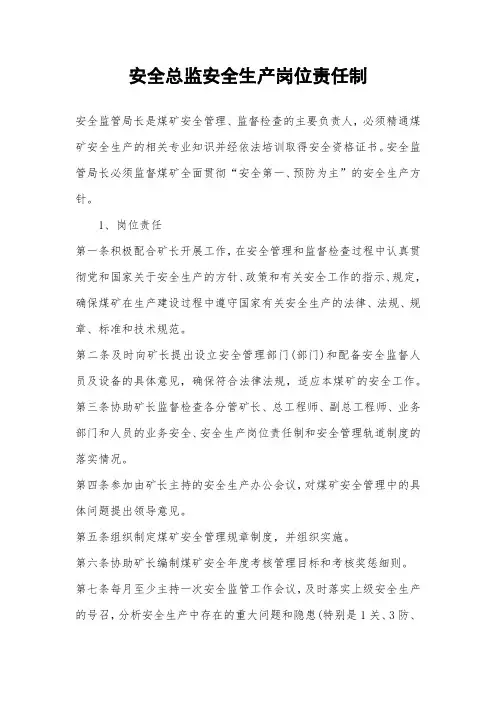 安全总监安全生产岗位责任制