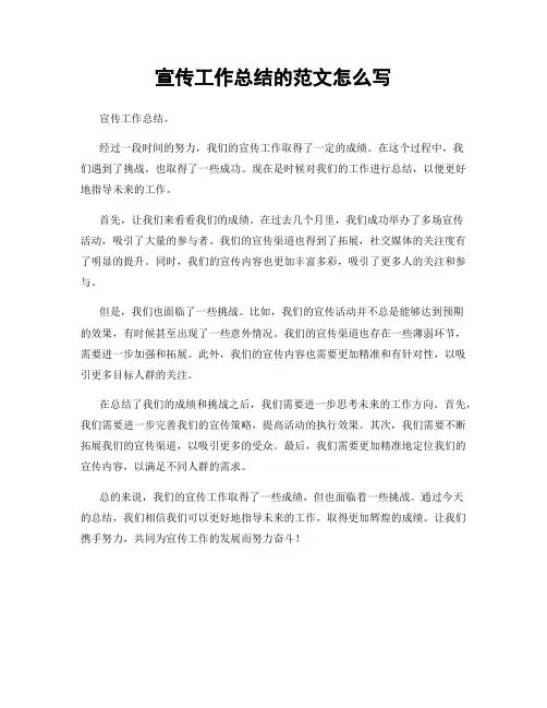 宣传工作总结的范文怎么写