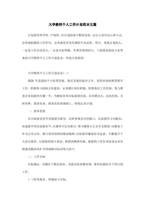 大学教师个人工作计划范本五篇