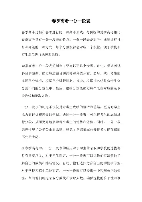 春季高考一分一段表