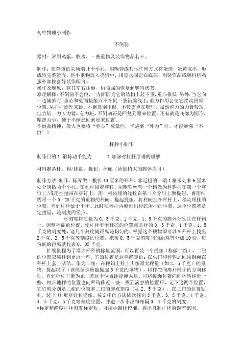 初中物理小制作