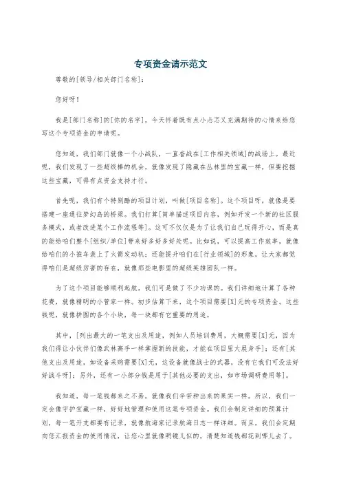 专项资金请示范文