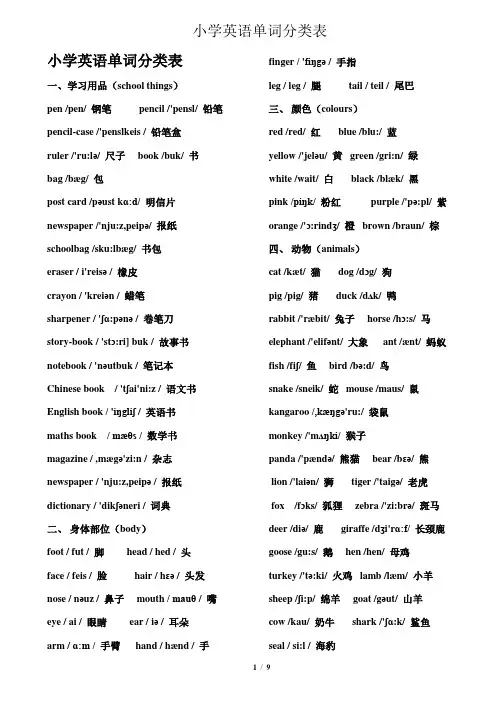 人教版小学英语单词大全(带音标)