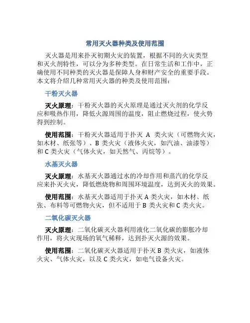 常用灭火器种类及使用范围