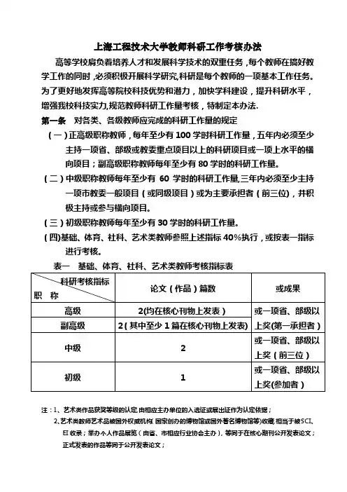 上海工程技术大学教师科研工作考核办法