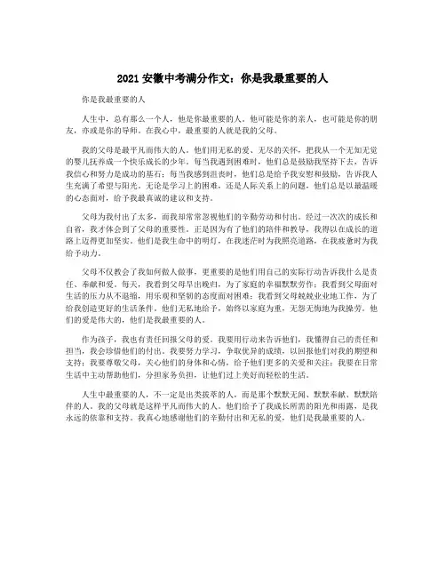 2021安徽中考满分作文：你是我最重要的人