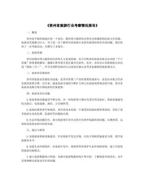 《贵州省旅游行业考察情况报告》
