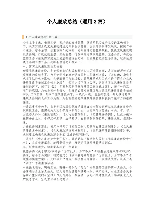 个人廉政总结(通用3篇)