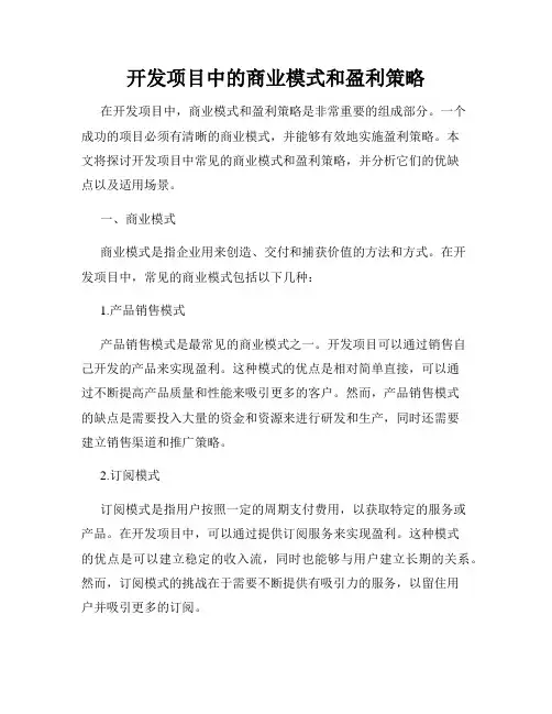 开发项目中的商业模式和盈利策略