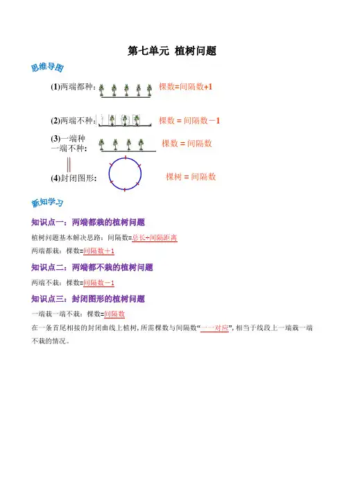 五年级数学上册单元讲练(人教版) 第七单元《植树问题》(解析)