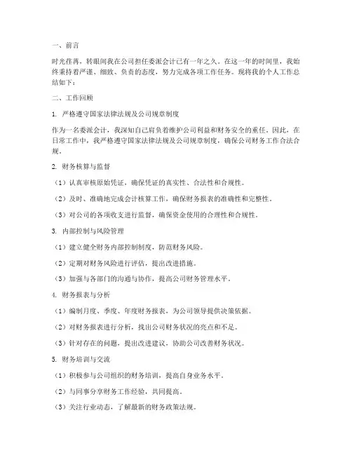 委派会计个人工作总结范文