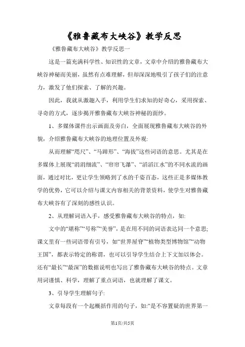 《雅鲁藏布大峡谷》教学反思