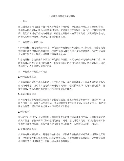 公司师徒结对计划学习目标