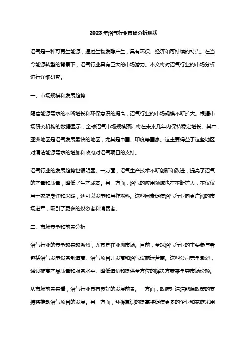 2023年沼气行业市场分析现状