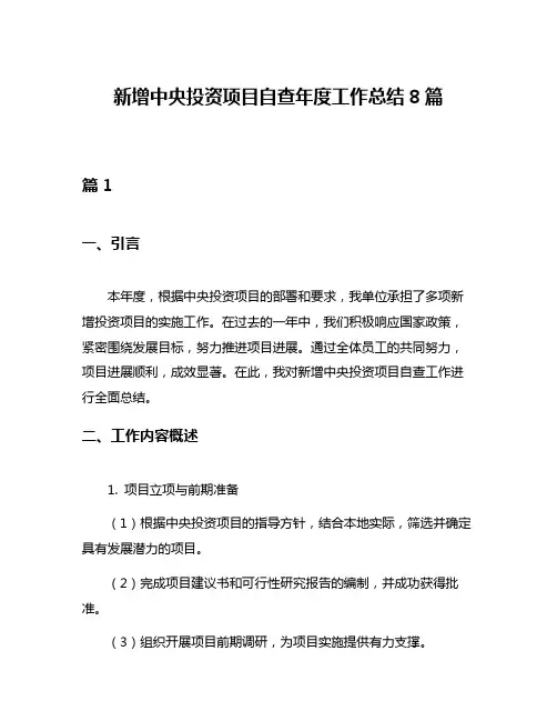 新增中央投资项目自查年度工作总结8篇