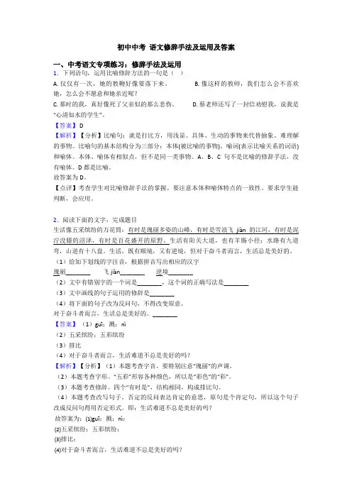 初中中考 语文修辞手法及运用及答案
